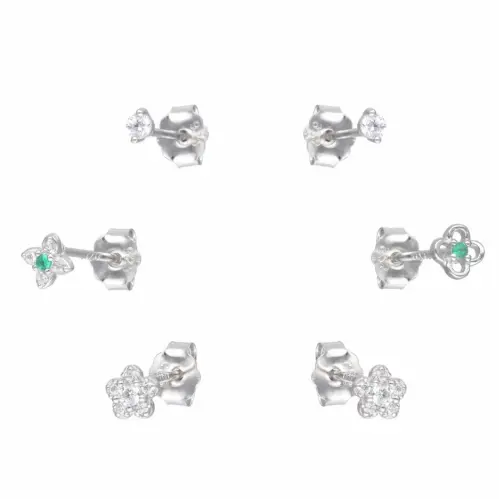 Set de Aretes Minimalistas Flores Circón Esmeralda — imagen 1