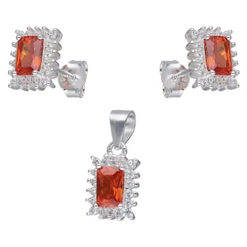 Conjunto Aretes/Dije Rectangular Circón Granate Naranja's photo #1