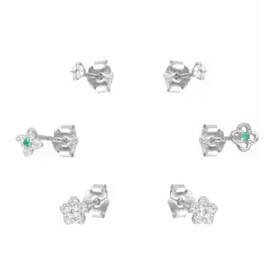 Set de Aretes Minimalistas Flores Circón Esmeralda miniatura 1