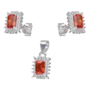 Conjunto Aretes/Dije Rectangular Circón Granate Naranja miniatura 1